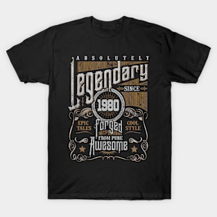 Legendary Since 1980 Cool Birthday Gift Retro Vintage T-Shirt